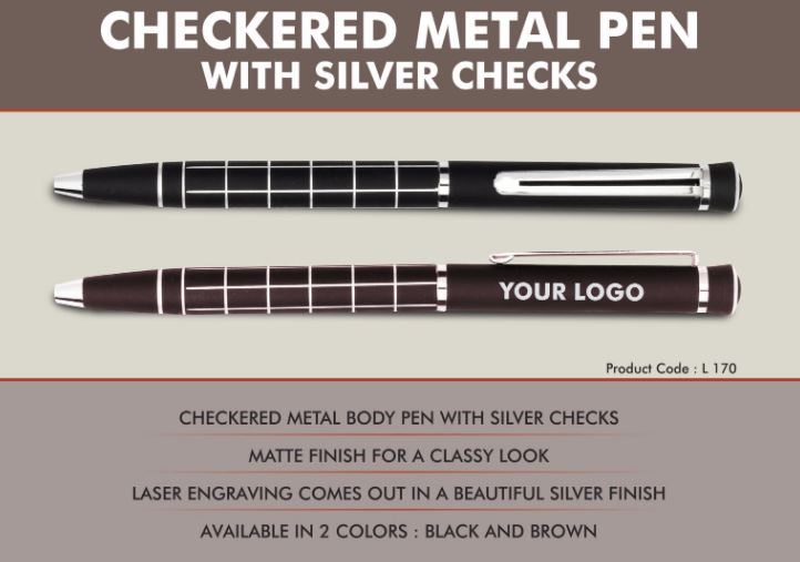 L170 – Checkered Metal Pen with Silver Checks