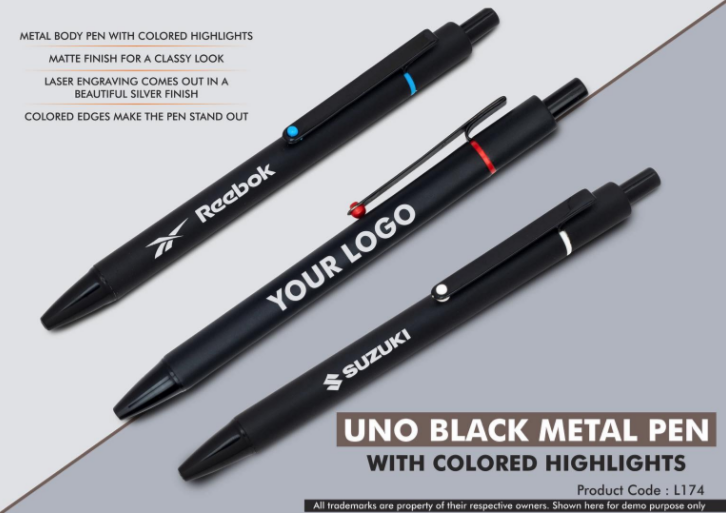 L174 – Uno Black Metal Pen with Colored highlights