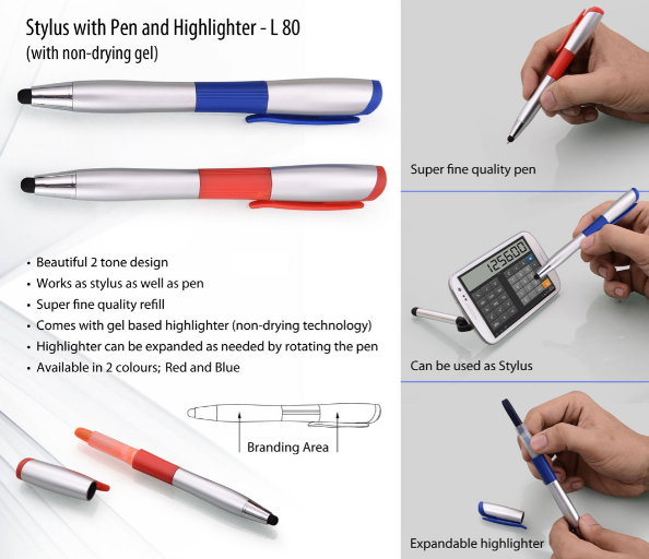 L80 – Stylus pen with non-drying Gel highlighter