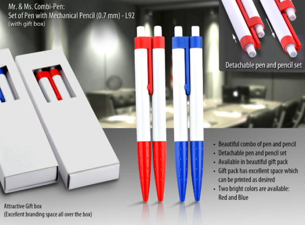 L92 – Mr & Ms. Combi-pen: Set of Pen with mechanical pencil (0.7 mm) (with gift box)