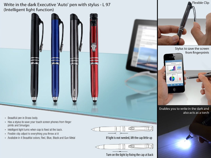 L97 – Write in the dark executive ‘Auto’ pen with stylus (brass body)
