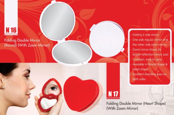 N17 – Folding double mirror (Heart shape) (with zoom mirror)