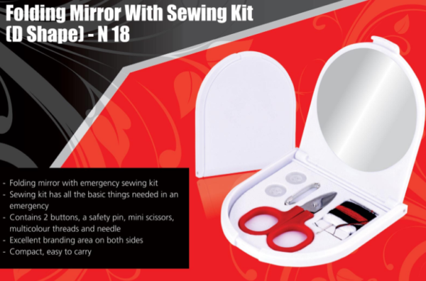 N18 – Folding mirror with sewing kit (D shape)