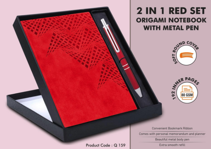 Q159 – 2 in 1 Red Set: Origami notebook with Metal Pen