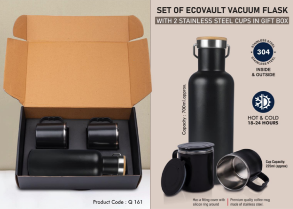 Q161 – Set of EcoVault Vacuum Flask with 2 Stainless steel cups in Gift box