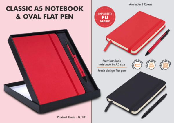 Q131 – Classic Notebook Gift set: A5 Elastic Notebook With Flat Pen
