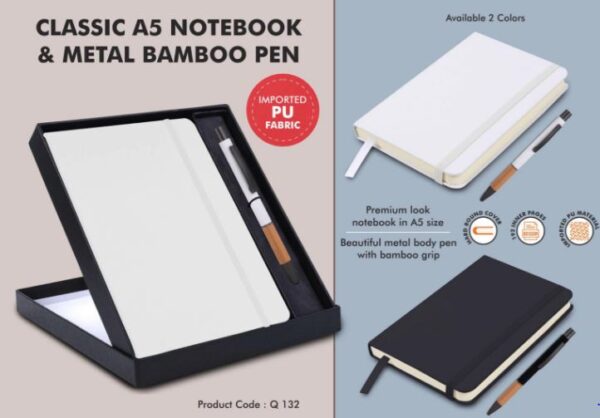 Q132 – Classic Notebook Gift set: A5 Elastic Notebook With Metal Bamboo Pen