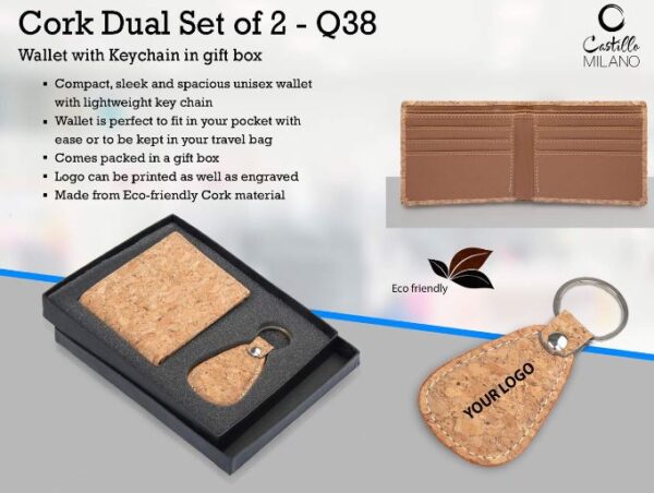 Q38 – Cork Dual Set: Wallet with Keychain in gift box
