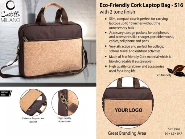 S16 – Eco-Friendly Cork Laptop Bag with 2 tone finish
