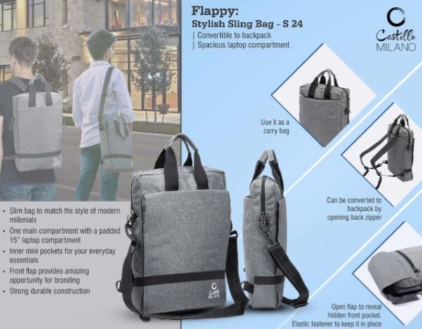 S24 – Flappy: Stylish Sling bag | Convertible to backpack | Spacious laptop compartment