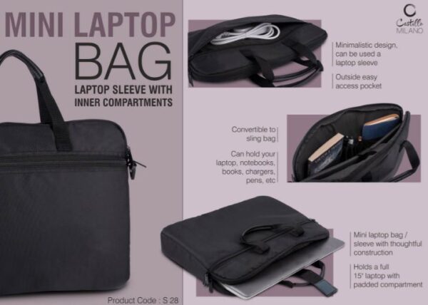 S28 – Mini Laptop bag / Laptop Sleeve with inner compartments | Convertible to Sling Bag