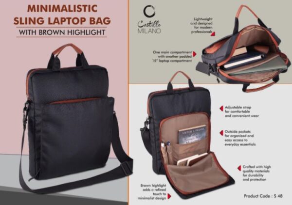 S48 – Minimalistic Sling Laptop bag | Sleek design with Brown highlights