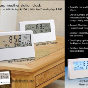 A105 – Sharp weather station clock with see-thru display
