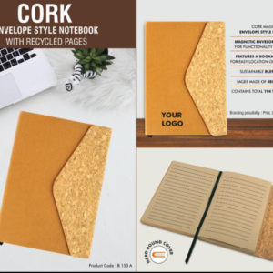 B150a – Cork Magnetic Envelope style Notebook with recycled pages