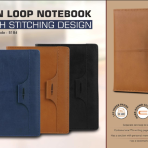 B184 – Pen Loop notebook with Stitching design with bookmark ribbon
