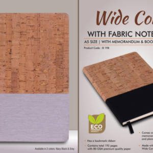 B198 – Wide Cork with Fabric Notebook | A5 size | With memorandum & Bookmark ribbon
