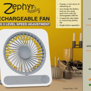 C197 – Zephyr: Rechargeable fan with 3 level speed adjustment | 1200mah battery