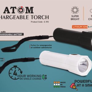 E392 – Atom: Rechargeable torch with Type C charging | 600 mah battery | 4 hour working on single charge