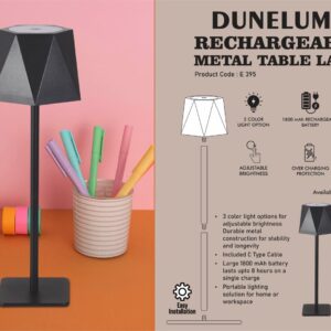 E395 – DuneLume: Rechargeable Metal Table Lamp | 1800 mAh rechargeable battery
