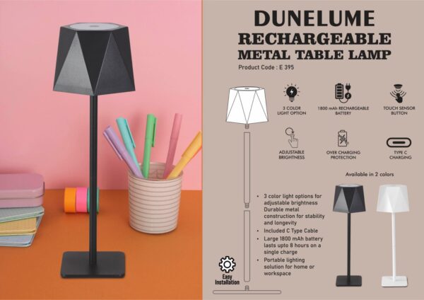 E395 – DuneLume: Rechargeable Metal Table Lamp | 1800 mAh rechargeable battery