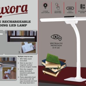 E400 – Luxora: Large rechargeable Folding LED lamp with timer & Brightness adjustment | Detachable head with 2 attachments | 3 Color light option | 45 min timer function