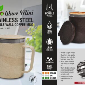 H336 – EcoWave Mini: Stainless Steel Double wall Coffee mug | Outer body made of Wheat & Rice husk | Leak Proof | Capacity 220ml approx