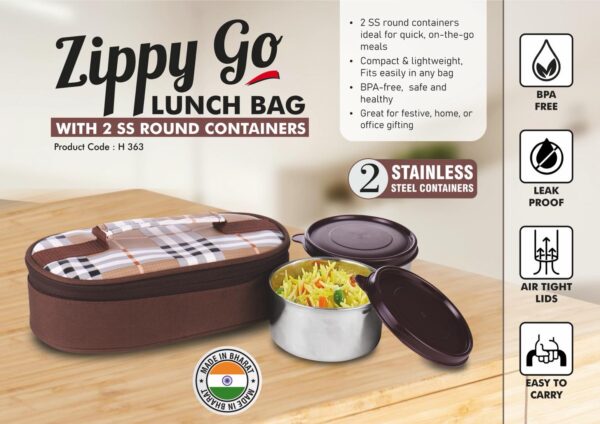 H363 – Zippy Go: Lunch bag with 2 SS round containers