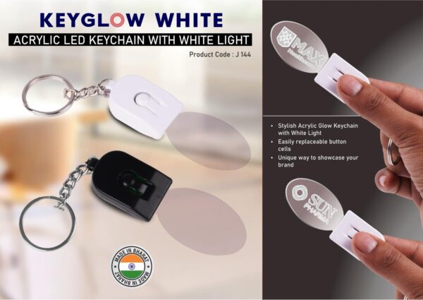 J144 – Keyglow White: Acrylic LED Keychain with White Light – Oval shape