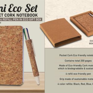 Q200 – Mini Eco Set: Pocket Cork notebook with Cork 4 refill pen in Eco Gift Box
