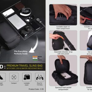 S55 – Nomad: Premium travel sling bag with Side lock | Water-Resistant build with 4 pockets | Perfect for travel