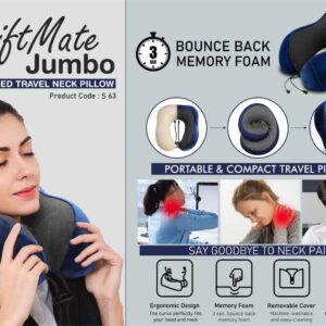 S63 – DriftMate Jumbo: Hump shaped Travel Neck Pillow – High Coverage of Neck and Cervical support with Soft fabric | 3sec bounce back memory foam