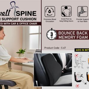 S67 – SitWell Spine: Car & Office Chair Lumbar Support Cushion with Soft fabric | 3 second bounce back memory foam