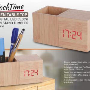 A149 – BlockTime: Wooden Table Top with Digital LED Clock and Pen Stand tumbler