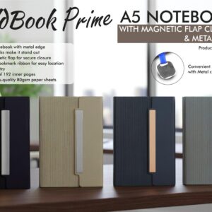 B200 – FoldBook Prime: A5 Notebook with magnetic flap closure & Metal Plate | A5 size | With memorandum & Bookmark ribbon