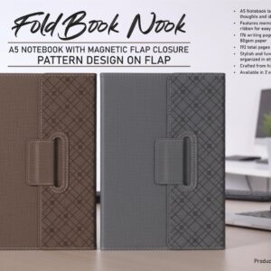 B201 – FoldBook Nook: A5 Notebook with magnetic flap closure | Pattern design on Flap | A5 size | With memorandum & Bookmark ribbon