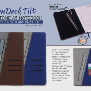 B205 – PenDeck Tilt: Dual tone A5 Notebook with Hard pen slot and card slots