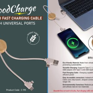 C195 – WoodCharge: Bamboo Fast Charging Cable with Universal ports
