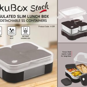 H359 – TokuBox Stack: Slim Lunch box with Detachable SS containers | 3 removable containers can be used separately | Leakproof