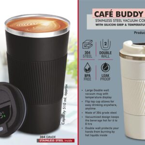 H365 – Cafe Buddy Pro: Stainless Steel Vacuum coffee mug with Silicon Grip & Temperature Display | Premium Flip top locking cap | Leakproof | Capacity 510ml approx