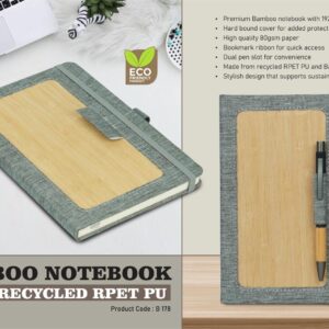 B178 – Bamboo notebook with recycled RPET PU | 192 writing sheets