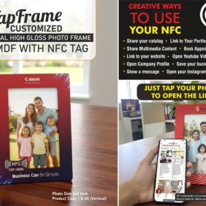 D45 – TapFrame: Customized High Gloss Photo Frame in MDF with NFC tag | Link to your Catalog, Website, Video, etc | Photo size 4×6 inch | Vertical