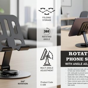 E408 – Rotating phone stand with Angle adjustment | Metal alloy body | Foldable design