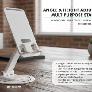 E414 – Angle & Height adjustable multipurpose stand | Suitable for mobile & tablets | Round Rotating base | Foldable body