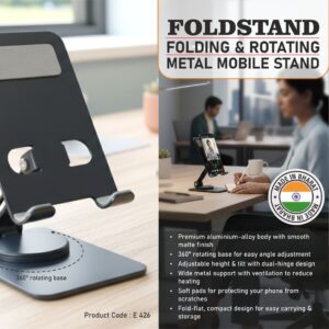 E426 – Foldstand: Folding & Rotating Metal Mobile Stand | Folds completely to take minimal space