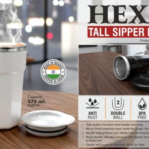 H234a – Hexa : Tall sipper mug with Stainless steel inside | Capacity 375ml approx