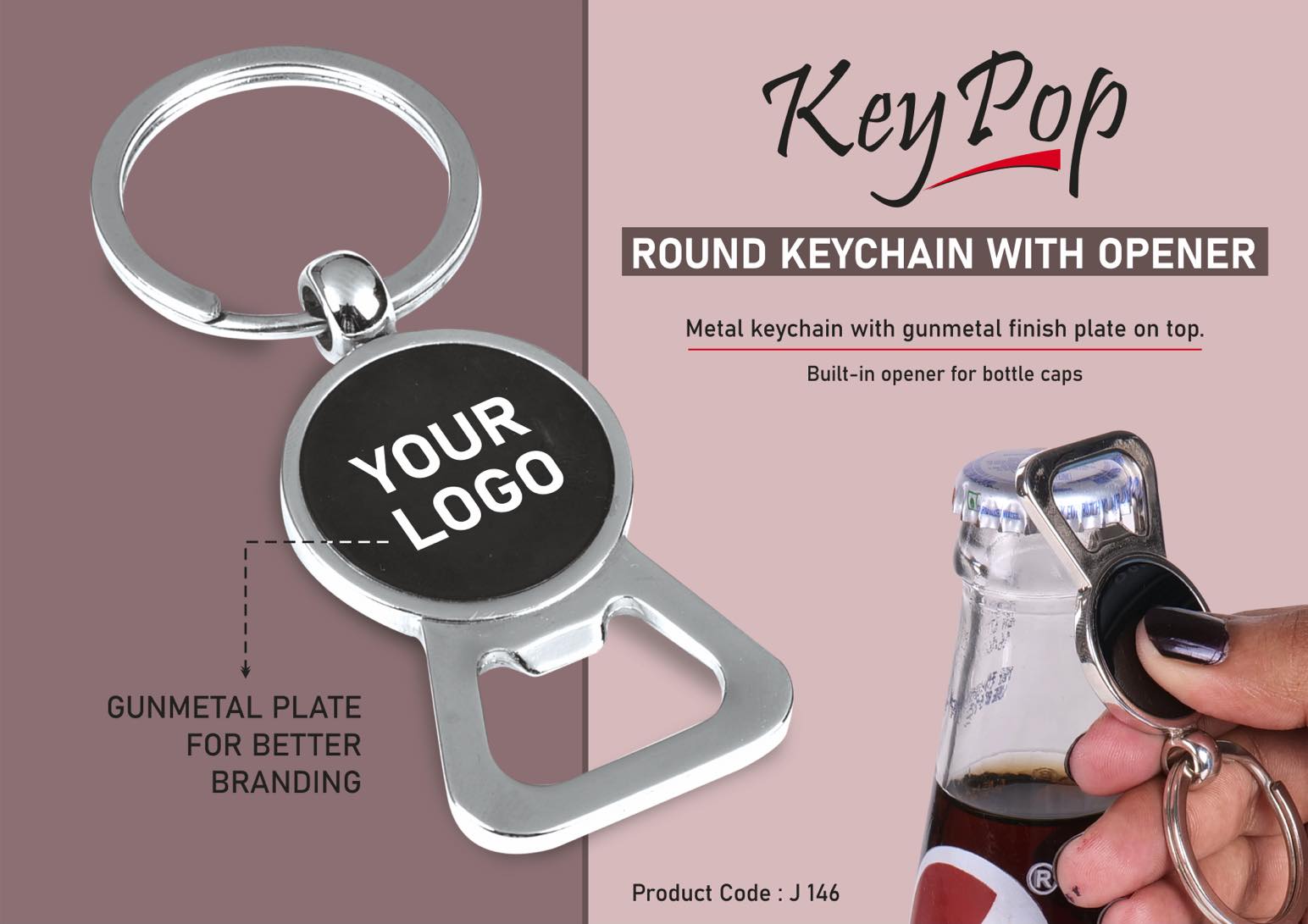J146 – KeyPop: Round Keychain with opener