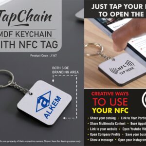 J147 – TapChain Square: Customized MDF Keychain with NFC Tag | Link to your Catalog, Website, Video, etc | Double side branding