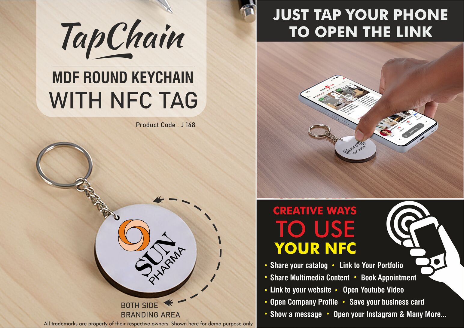 J148 – TapChain Round: Customized MDF Keychain with NFC Tag | Link to your Catalog, Website, Video, etc | Double side branding