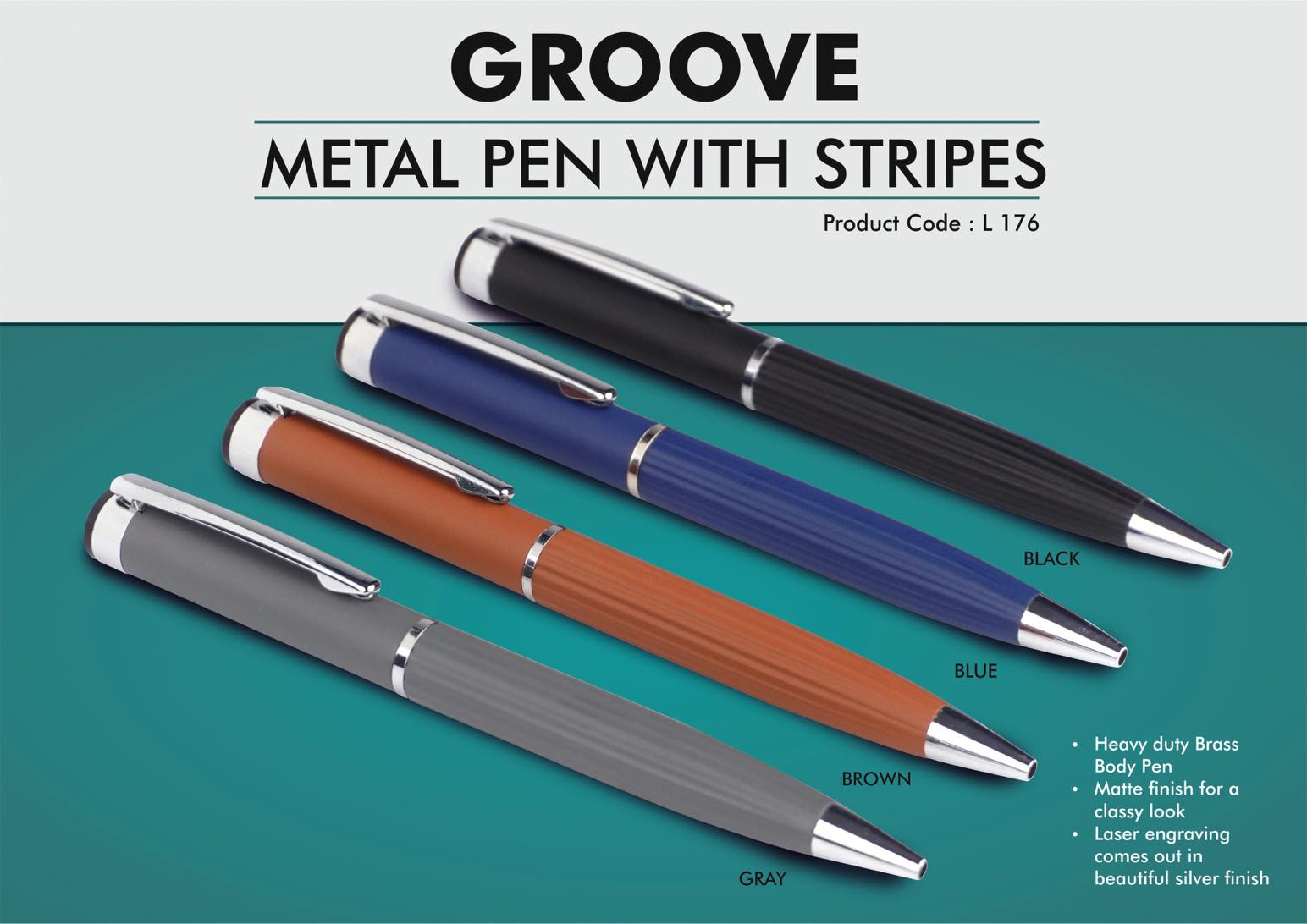 L176 – Groove: Brass pen with stripes