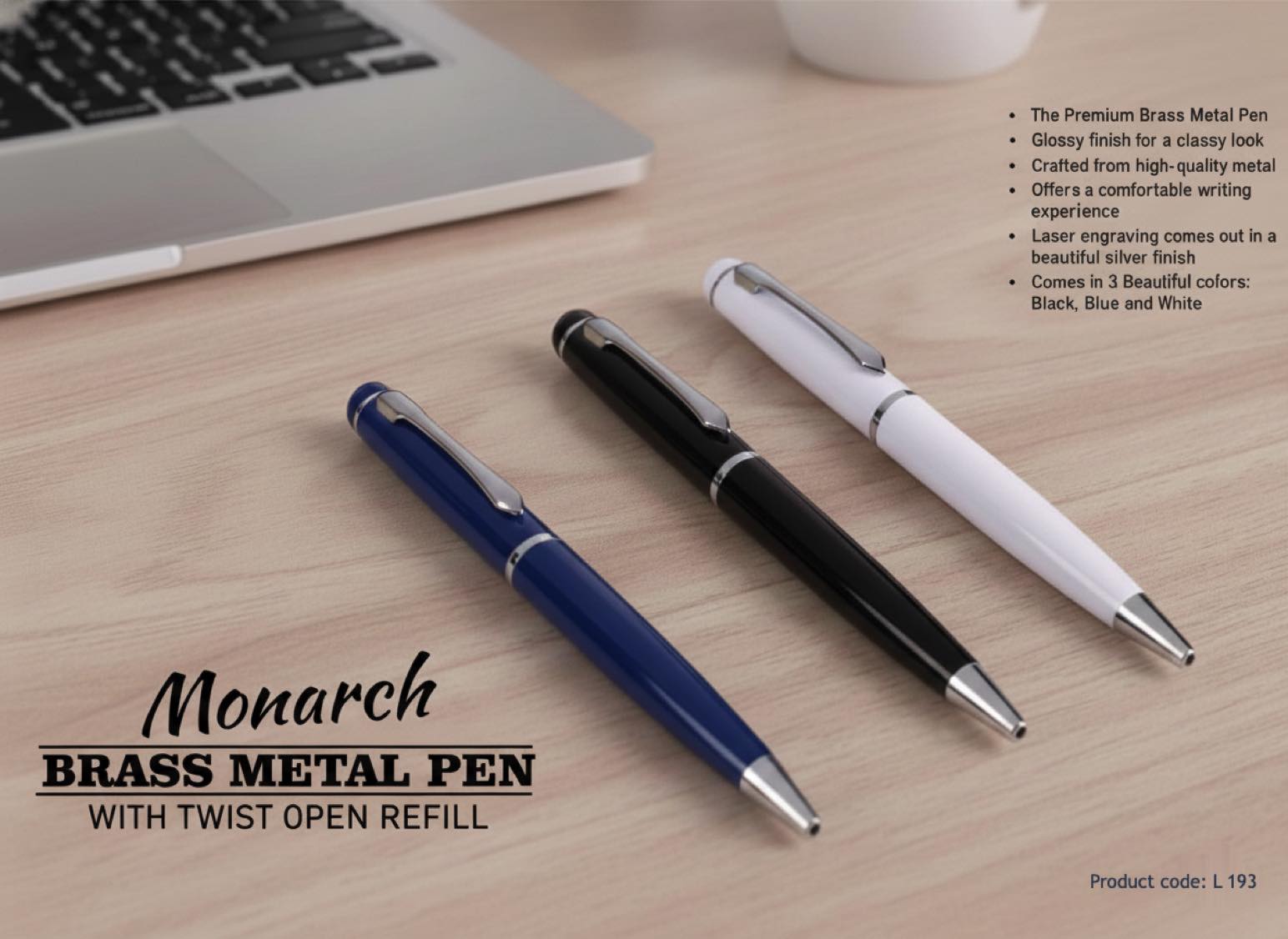 L193 – Monarch: Brass metal pen with twist open refill